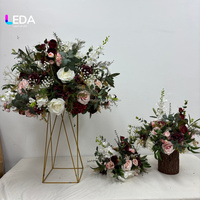 Ensemble d'arrangements floraux artificiels LEDA Bourgogne et Blanc, roses artificielles pour centre de table de mariage et décoration d'événements complets