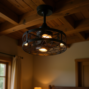 Ventilador de techo con luz empotrada de 20 pulgadas, estilo industrial de hierro negro con bombillas LED para dormitorio - Product Image 2