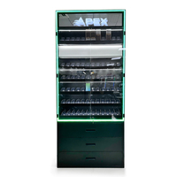 Vitrine d'exposition de cigarettes APEX personnalisée pour station-service avec éclairage LED, portes coulissantes télécommandées et étagères à alimentation par poussée