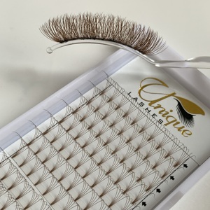 Mèo mắt lông mi Hàn Quốc PBT sợi wispy Fan 0.10mm màu xanh nâu tím hồng lông mi mở rộng 3D 4D 5D gốc ngắn lông mi - Product Image 2