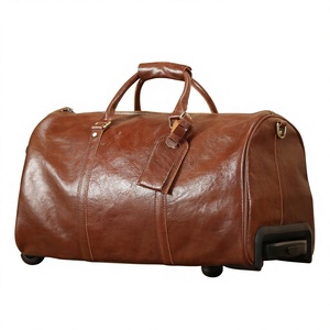 Sac de voyage vintage en cuir véritable Crazy Horse, valise à roulettes haut de gamme en cuir pleine fleur, sac de voyage d'affaires pour hommes 36-55L - Product Image 1