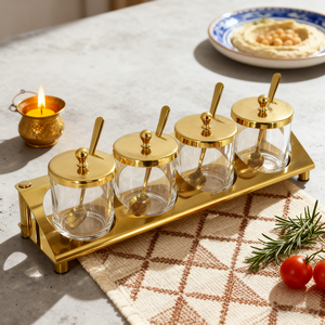 Ensemble de sucrier en verre turc de luxe en métal doré de 300 ml, vente en gros, ensemble de sucrier en acier inoxydable 304 avec cuillère - Product Image 1