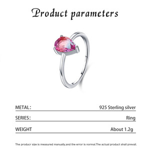 S925 Silver Women's Pear Cut Pink <b>Crystal</b> <b>Ring</b> Bezel Setting Classic Gemstone <b>Ring</b> Everyday Wear - Product Image 2