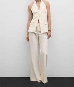 Nouveau gilet et pantalon en lin mélangé sans manches dos nu pour l'été à la mode personnalisée en gros pour femmes - Product Image 3