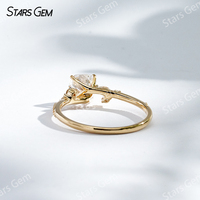 Bague unisexe classique Starsgem 1,1 ct 5,7*5,9 mm en diamant de laboratoire taille coussin couleur D, or jaune massif 18 carats plaqué rhodium 1,5 g