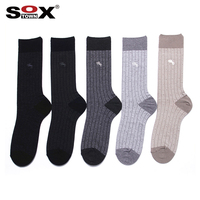 Chaussettes de bureau mi-mollet respirantes pour hommes, en coton peigné, avec logo brodé, motif diamant et rayures verticales, pour tenue formelle, OEM