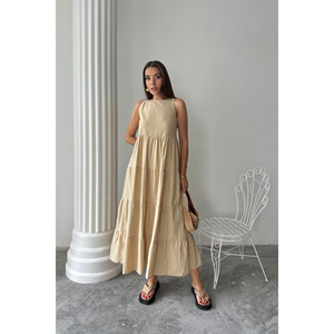 Robe longue beige sans manches en lin flamme - Conception personnalisée élégante pour soirée ou travail, ODM pour femme, taille XS avec logo personnalisé - Product Image 3
