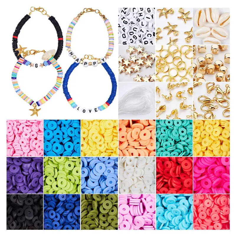 18 Kleuren Platte Polymeer Klei Kralen Kit Alfabet Kralen Voor Sieraden Maken Armband Ketting Oorbellen Diy Kralen