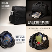 Sac de sport décontracté en polyester avec logo personnalisé, compartiment à chaussures, étanche, séparation sec/humide, grande capacité, pour voyage et nuitée
