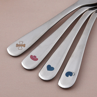 Vente en gros d'usine, cuillère à dîner en acier inoxydable 304, cuillère à dessert pour enfants, motif animal de dessin animé