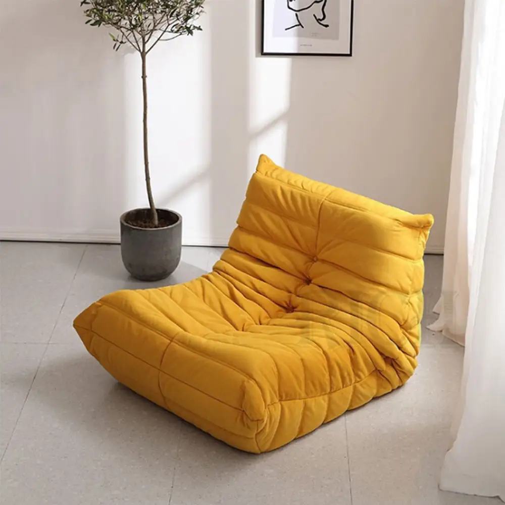 Living Room Yellow Floor Seating Sofa Chair Fabric Pleated Upholstery Soft Comfortable Folding Lazy Lounge Couch Sofa Chair