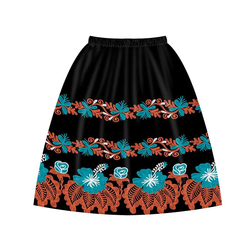 Custom Floral Women Summer Skirts Vintage Printed Lady Polyester Cotton Skirt Pleated Midi Long Knit Skirts For Women