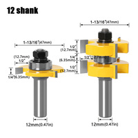 Brocas de Fresado para Madera de 1/4'', 6mm, 1/2'', 12mm y 8mm con Vástago Redondo, Tipo T de 3 Dientes, Herramientas para Trabajar la Madera