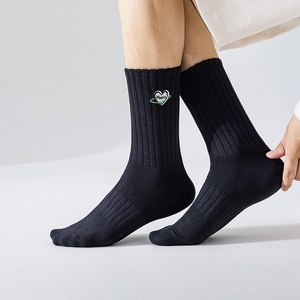 Custom Design Men's Crew <b>Socks</b> High Quality Knitted Athletic Tube Sport <b>Socks</b> with Cartoon Embroidery Logo for ODM <b>Black</b> White - Product Image 6