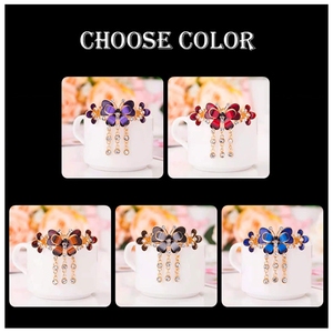 Yiwu Großhandel Damen-Haarschmuck Bunte Pferdeschwanz-Haarklammern Farbenfrohe Schmetterling-Kristall-Quasten-Legierungs-Haarspangen - Product Image 6
