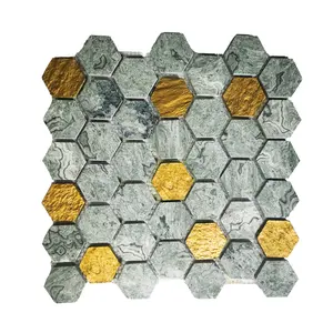 Azulejo de mosaico de resina de mármol de superficie mate personalizado de fábrica mosaicos hexagonales de diseño de moda para Decoración