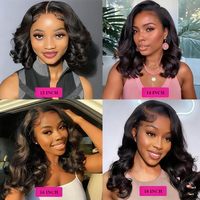 Perruque Courte Bob Body Wave 13x4 en Cheveux Indiens Vierges, Dentelle Transparente HD Sans Colle, Vente en Gros