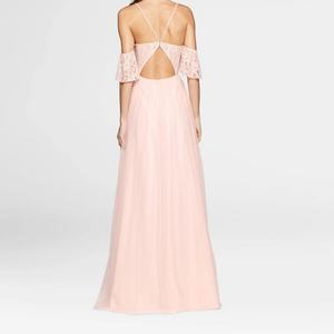 Robe de soirée pour femme, style robe de cérémonie, avec manches en dentelle à épaules dénudées, en mousseline, coupe droite, pour demoiselles d'honneur, au design attrayant - Product Image 2