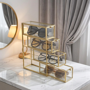 Modern Rectangle Glass Metal Multi-tier Luxury Style <b>Storage</b> Organizer for Home Decoration - Product Image 3