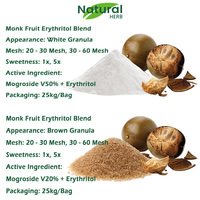 Mezcla de Eritritol y Fruta del Monje Marrón para Envasado Personalizado OEM, 1-5 Veces Más Dulce, Certificación ISO9001/Halal/Kosher, 1kg/Bolsa, 25kg/Tambor