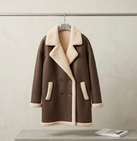 Manteau long chaud pour femme, marron foncé, style vintage, en similicuir, mélange de laine à 30 %, doublure polaire, revers cranté, coupe ample, vêtement d'extérieur d'hiver