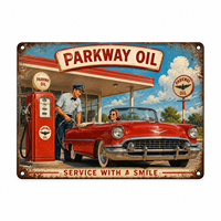 Plaque Métallique Vintage Rectangulaire Imprimée en Aluminium Effet Vieilli Décoration Murale pour Garage Atelier Cave Homme Bar Intérieur