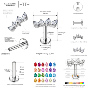 <span class=keywords><strong>Piercing</strong></span> <span class=keywords><strong>de</strong></span> <span class=keywords><strong>titanio</strong></span> ASTM-F136 con rosca interna, diseño <span class=keywords><strong>de</strong></span> racimo <span class=keywords><strong>de</strong></span> circonitas marquise, para tragus, hélix, labret <span class=keywords><strong>de</strong></span> base plana y <span class=keywords><strong>piercing</strong></span> <span class=keywords><strong>de</strong></span> <span class=keywords><strong>nariz</strong></span>. - Product Image 6
