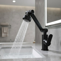 Keran Wastafel Plastik Baja Hitam Matte 360 Derajat Putar Dual Spray Air Panas Dingin Keran Kamar Mandi Keran Air Kartrid Keramik Selang 60cm