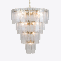 Lustre moderne de luxe Berlin en laiton massif avec verre texturé transparent, luminaire suspendu pour salon, escalier, éclairage intérieur