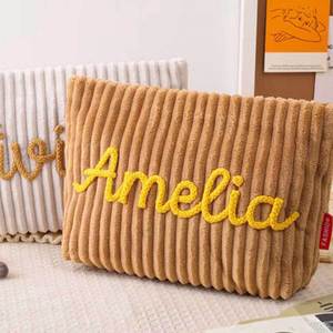 Custom Name Corduroy Makeup Bag Embroidered <b>Cosmetic</b> Pouch Portable Toiletry <b>Organizer</b> for Travel - Product Image 5