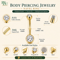 Piercing de Ombligo de Acero Inoxidable 316L con Corazón de Diablo, Estilo Gótico, con Circonitas Engastadas, Barra Curva y Cola de Cuerno