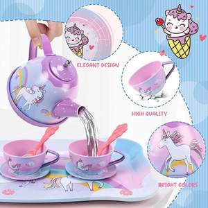 19 pezzi Set di teiera per bambini unicorno Set per teiera per bambini fingere di giocare in età prescolare giocattolo da cucina <span class=keywords><strong>con</strong></span> piatti per Tea Party scatola regalo teiera - Product Image 2
