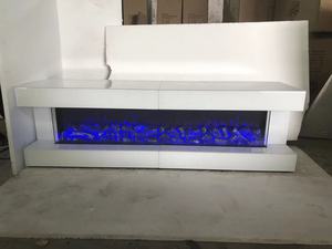 Mesa de <span class=keywords><strong>TV</strong></span> y Gabinete de Madera Blanca con Espejos y Chimenea, Soportes de <span class=keywords><strong>TV</strong></span> Elegantes con Espejos para Sala de Estar - Product Image 4