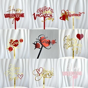 14 de <span class=keywords><strong>febrero</strong></span> Feliz Día de San Valentín acrílico pastel Topper corazón oro boda pastel Topper para San Valentín aniversario fiesta pastel Decoración - Product Image 2
