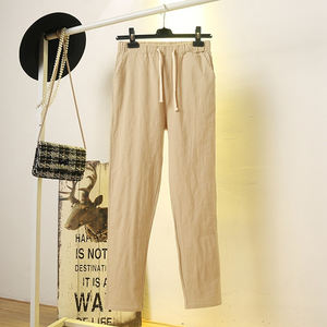 2023 primavera estate pantaloni Harem verdi pantaloni Harem in vita elastici solidi pantaloni morbidi da donna di alta qualità pantaloni da donna in <span class=keywords><strong>lino</strong></span> di cotone - Product Image 3
