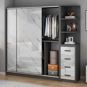 Set Perabot Kamar Tidur Cina Desain Sederhana dengan Ruang Penyimpanan Luas, Lemari Pakaian Mewah Ringan 2 Pintu dengan Kabinet - Product Image 6