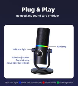 ไมโครโฟนสตูดิโอ RGB Lighting OU410 พร้อมระบบตัดเสียงรบกวนสำหรับการร้องเพลง พร้อมปุ่มปิดเสียงในตัว ไมโครโฟนแบบ Type-C - Product Image 3