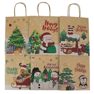 12 bolsas de papel de regalo de Navidad marrón Kraft con asa Goodie Kraft fiesta Favor bolsas de dulces para vacaciones bolsas de regalo de Navidad - Product Image 1