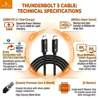 Câble Thunderbolt 5 PD3.1 240W à charge rapide, transfert de données 80 Gbps, prise en charge de deux écrans 8K