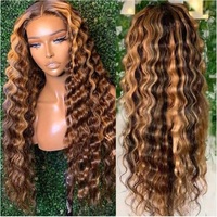 Perruque en cheveux humains vierges bouclés avec dentelle frontale 13x4/13x6 HD transparente, ondulations profondes, fermeture sans colle 5x5, décolorée