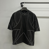 T-shirt pour homme en coton à manches courtes et col rond, style streetwear tendance, effet délavé à l'acide, coupe cintrée, 320g, vente en gros, avec anneaux métalliques