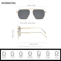 Lunettes de soleil polarisées hexagonales personnalisées avec logo OEM, monture en métal doré, double pont, verres verts, vente en gros