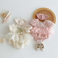 Été Nouveau Bébé Combinaison à manches courtes Dos nu Dentelle Fille Romper Sweet Baby Clothes