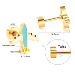 Boucles d'oreilles personnalisées en acier inoxydable plaqué or 14K 18K pour femmes, étanches, bijoux de mode, à clipser, clous mignons pour enfants, boucles d'oreilles à vis - Product Image 2