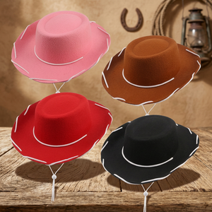 Sombrero de Vaquera del Oeste Salvaje para Adultos, Unisex, de Verano, con Ala Ancha, Estilo Casual, con Costuras Blancas a Cuadros, de Poliéster/Algodón, para Disfraz de Sheriff, Halloween - Product Image 3
