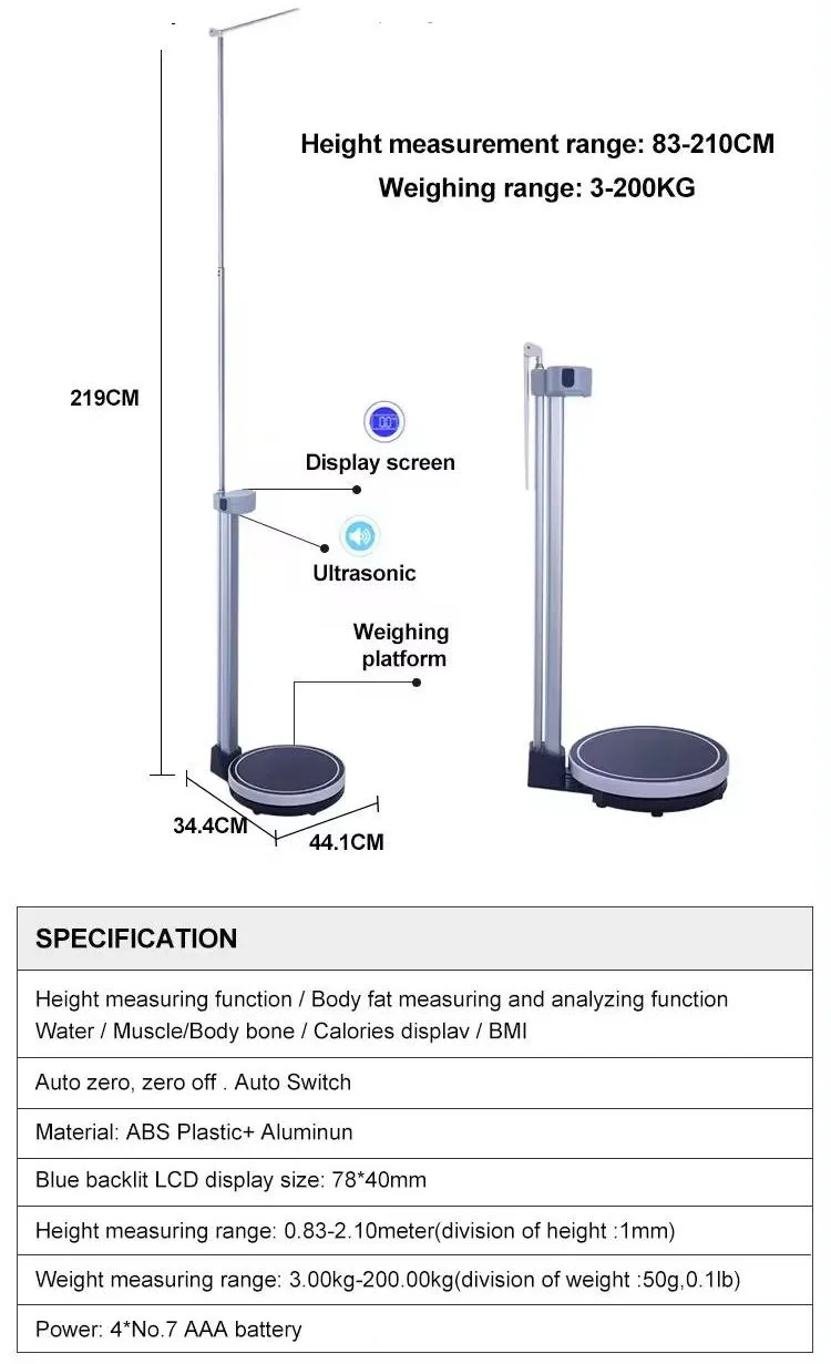 Intelligent Ultrasonic Electronic Human Body Fat Height Weight