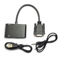 Câble adaptateur convertisseur mâle VGA vers HDTV et VGA femelle avec Audio 3.5mm et Port d'alimentation 5V pour projecteur de moniteur d'ordinateur portable PC