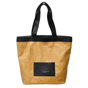 2023 new design brown tyvek material tote shopping bag with PU handle