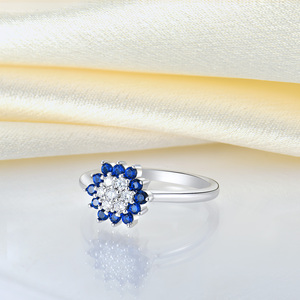 `925 Sterling Silver Snowflake <strong>Ring</strong> for Women Round Blue ZIRCON Cluster <strong>Ring</strong> White Cubic Zirconia <strong>Snow</strong> Flower Fine Jewelry - Product Image 2
