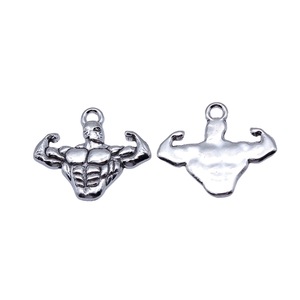 Breloque Crâne Bodybuilder 23x20mm en Alliage de Zinc Argent Vieilli pour Tirette de Fermeture Éclair de Sac de Sport - Product Image 4
